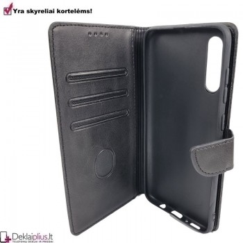 Dirbtinos odos dėklas su 4 skyreliais - juodas (Samsung A70) Dirbtinos odos dėklas su 4 skyreliais - juodas (Samsung A70)